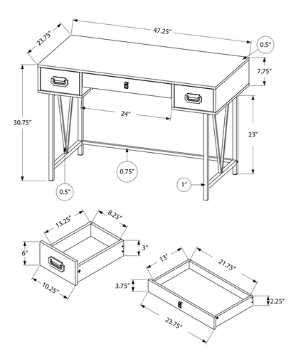 24" Brown Rectangular Computer Desk With Three Drawers