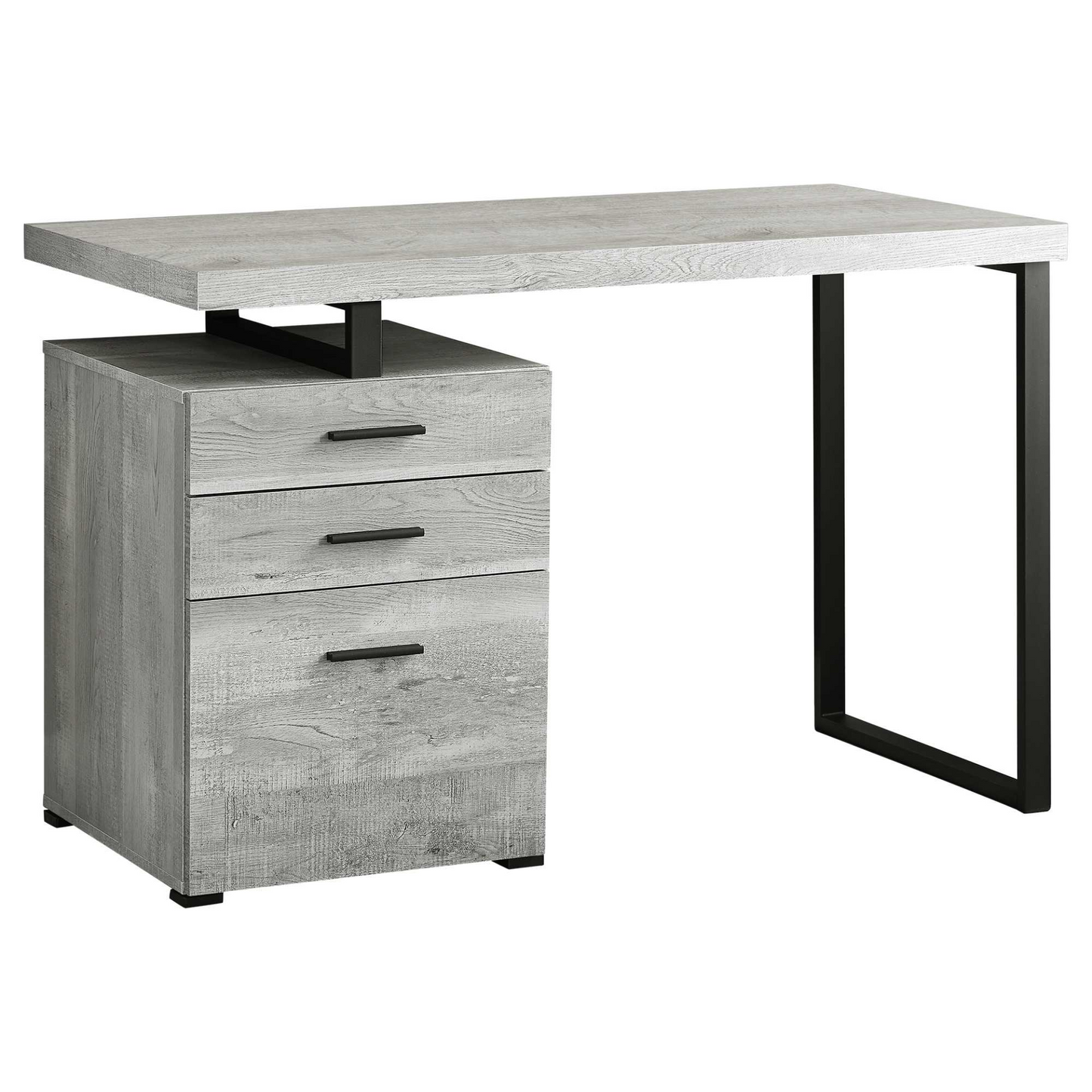 24" Grey Rectangular Computer Desk With Three Drawers