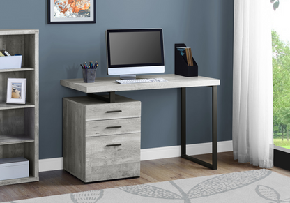 24" Grey Rectangular Computer Desk With Three Drawers