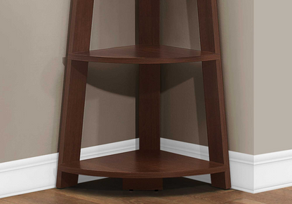 15.5" X 22.5" X 71.25" Cherry Bookcase  Corner Accent Shelf