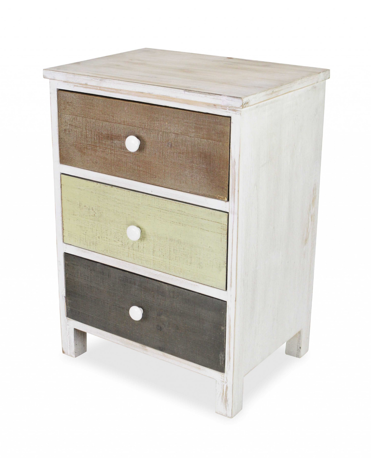 Distressed Gray And White Side Cabinet With 3 Drawers