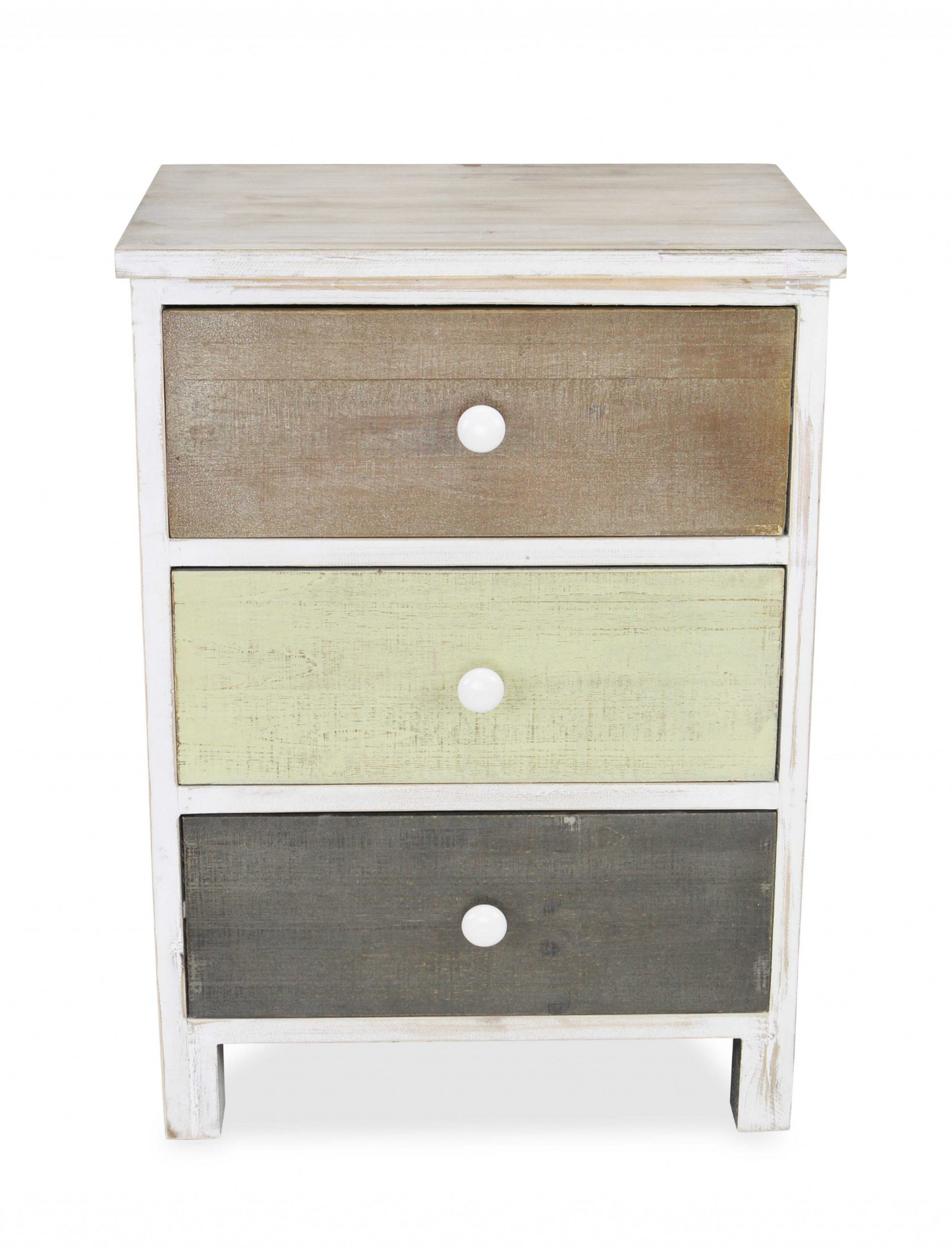 Distressed Gray And White Side Cabinet With 3 Drawers