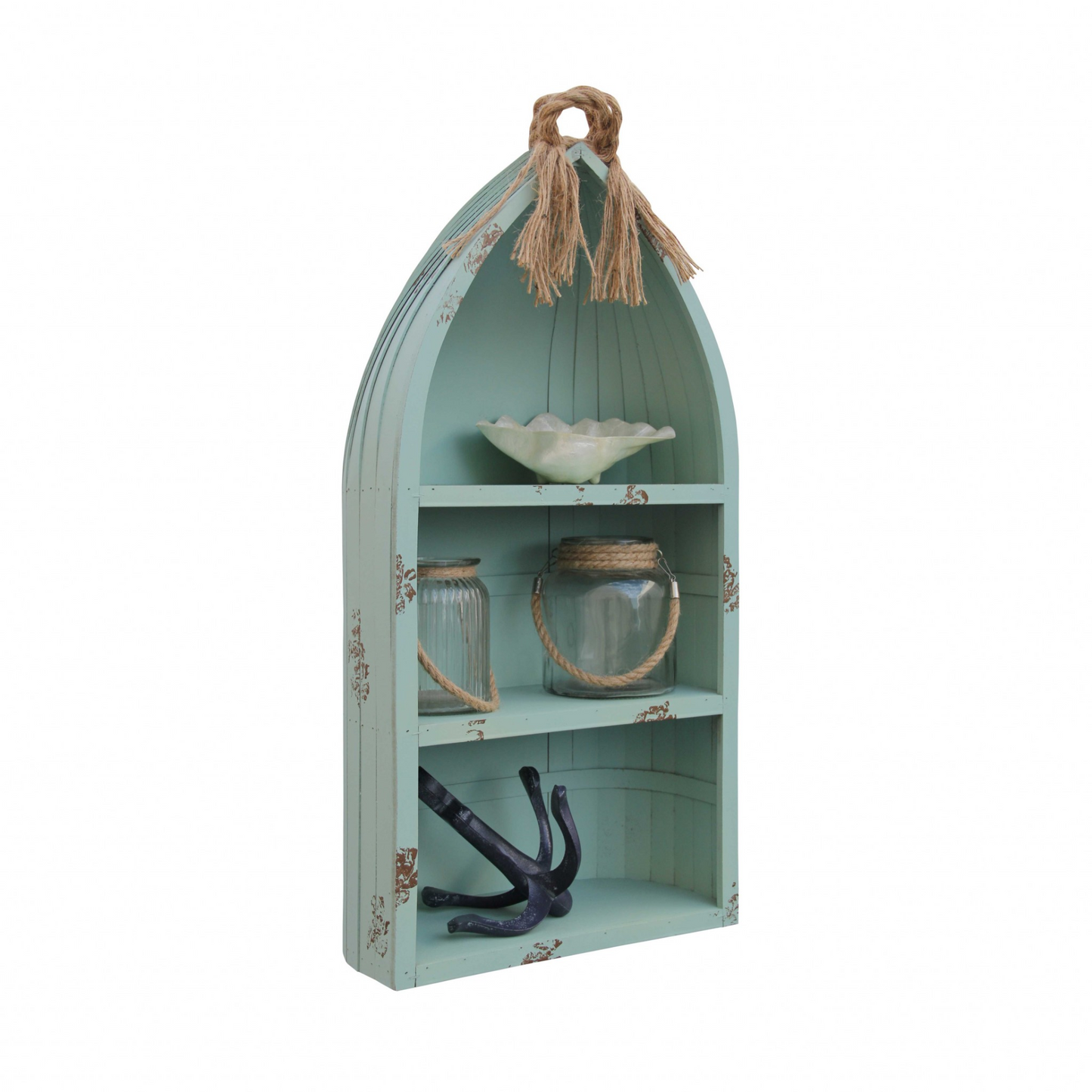 Distressed Blue Canoe Hanging Shelf