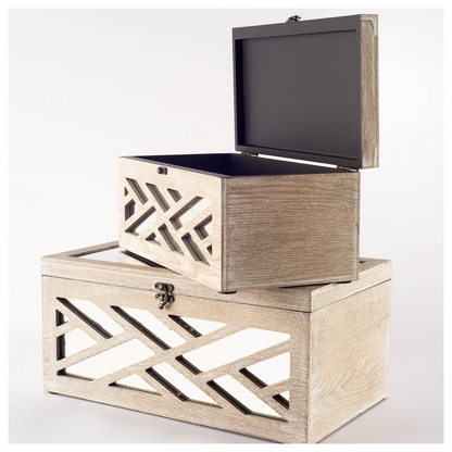 "Set Of Two (Off White) Mirrored Wooden Boxes"