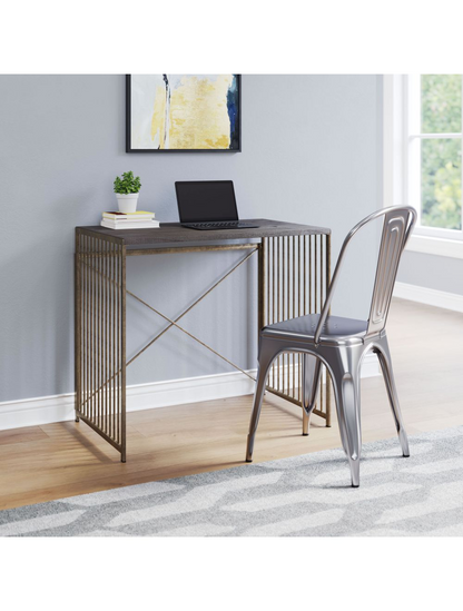 Gray and Gold Slatted Sides Table Desk