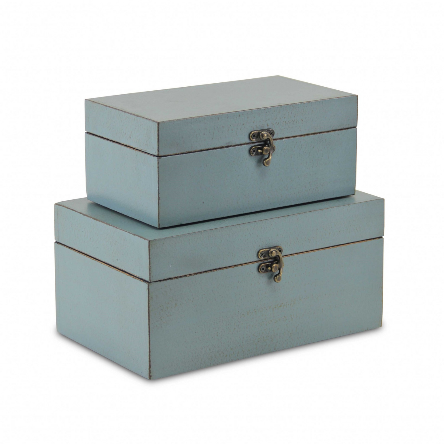 "Set of Two Pale Blue Wooden Storage Boxes"