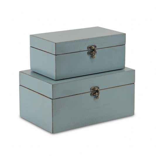 "Set of Two Pale Blue Wooden Storage Boxes"