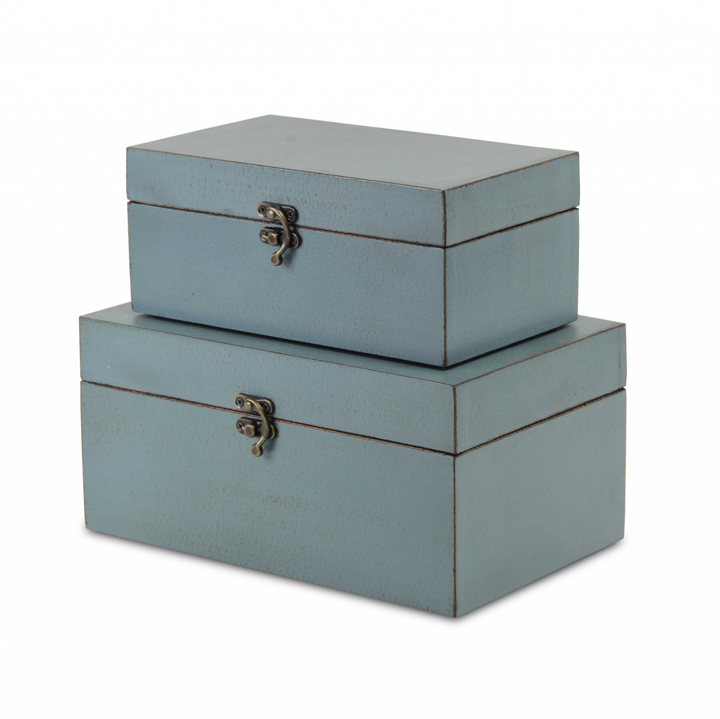 "Set of Two Pale Blue Wooden Storage Boxes"