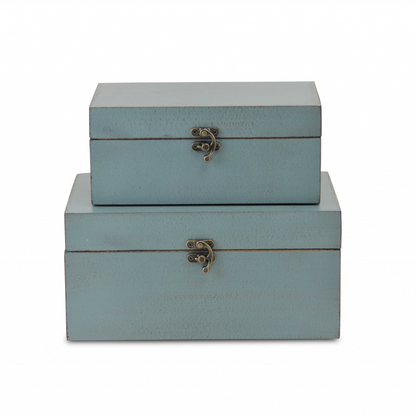 "Set of Two Pale Blue Wooden Storage Boxes"