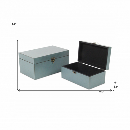 "Set of Two Pale Blue Wooden Storage Boxes"