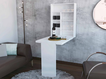 Modern White Retractable Desk or Bar Cabinet