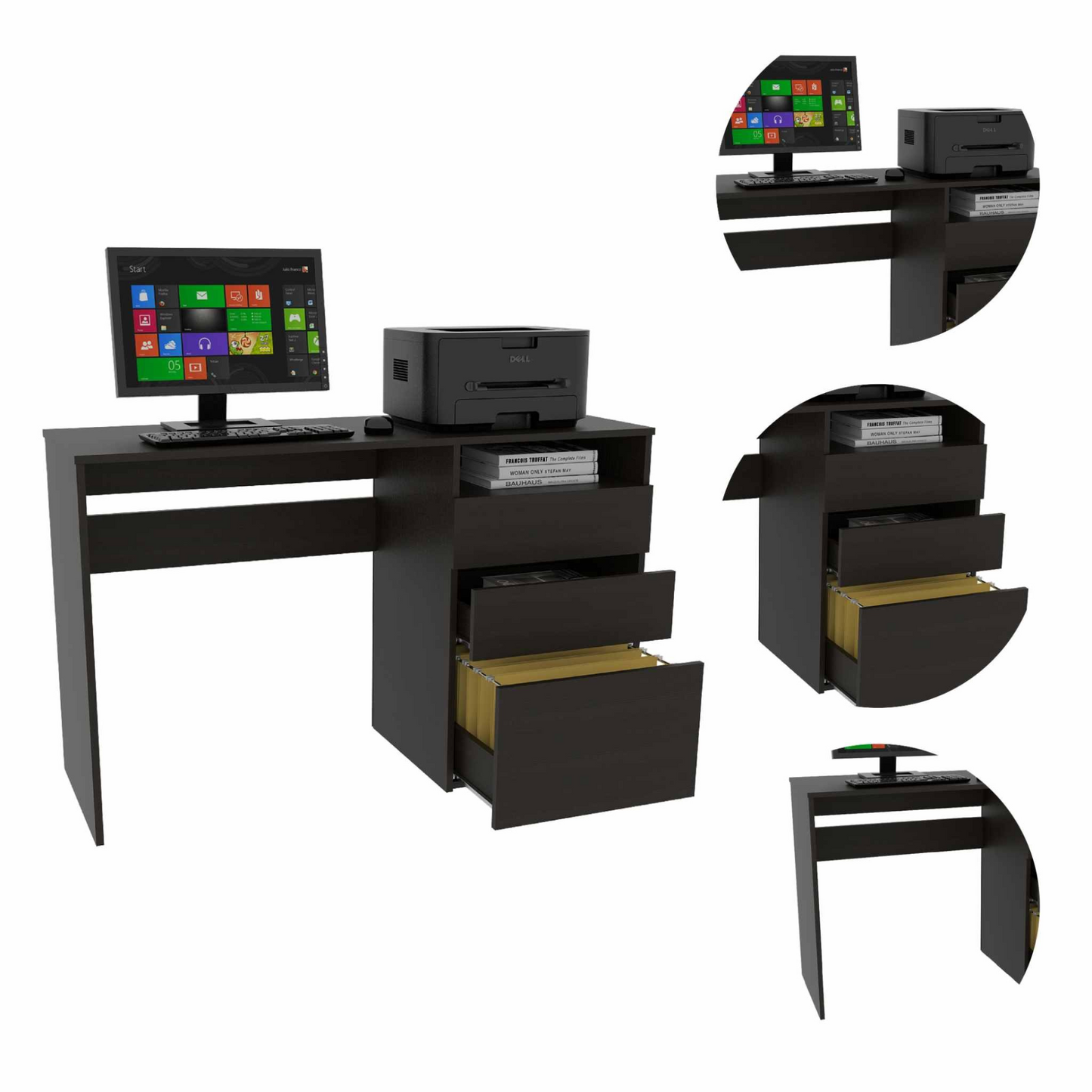 Echo Black Computer Desk with Three Drawers