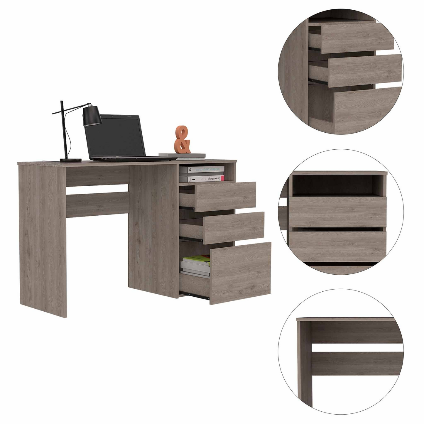 Echo Light Gray Computer Desk with Three Drawers