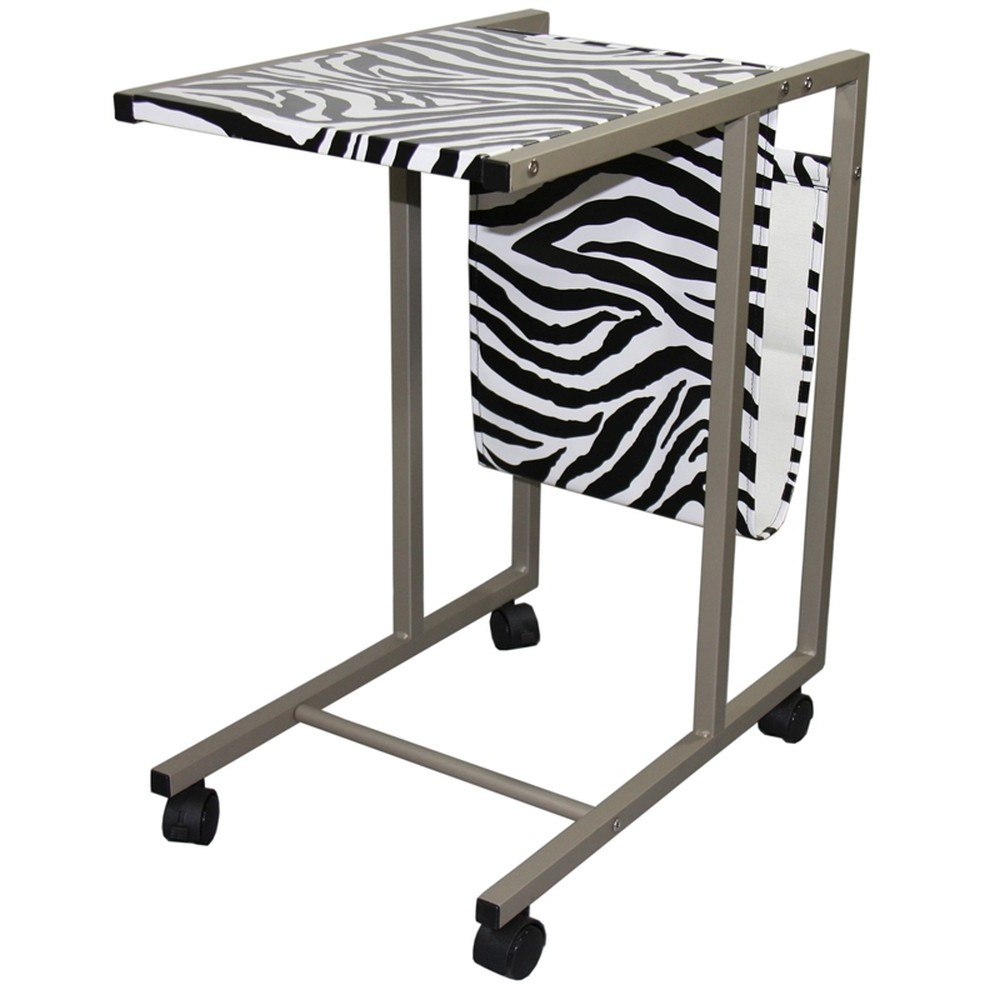 Modern Zebra Print Metal Laptop Cart And Desk