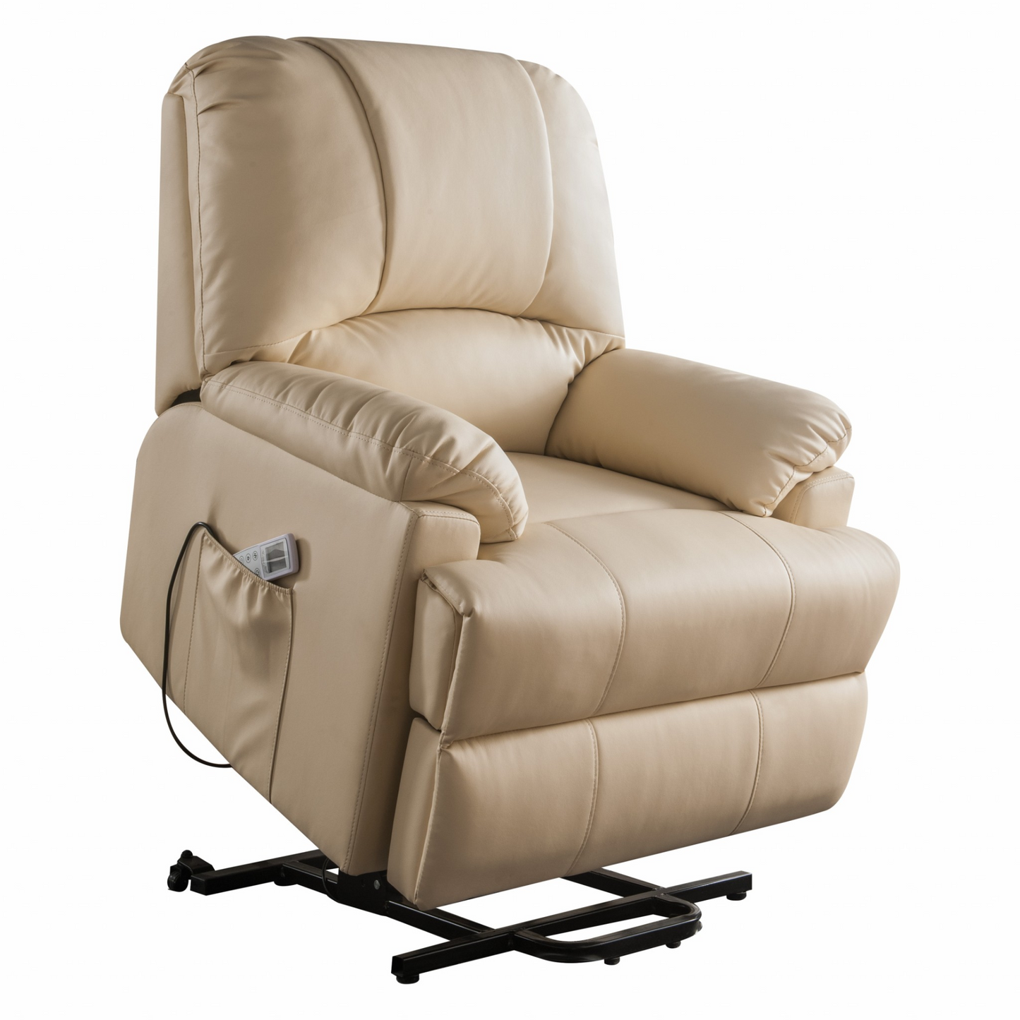 34" X 37" X 41" Beige Leatherette Power Lift Massage Recliner