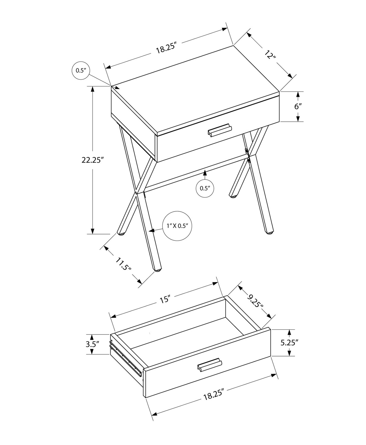 18.25" X 12" X 22.25" White Metal Accent Table