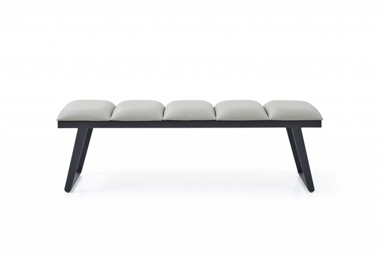 57" Pale Grey Faux Leather and Black Bench