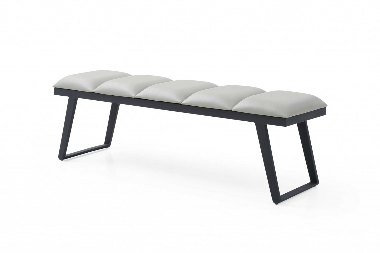 57" Pale Grey Faux Leather and Black Bench