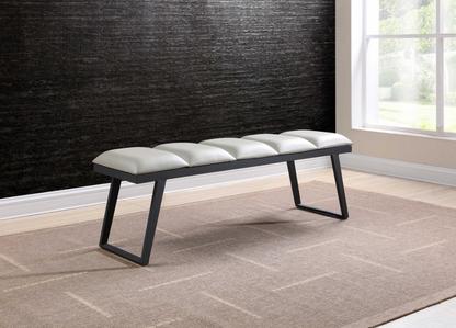 57" Pale Grey Faux Leather and Black Bench