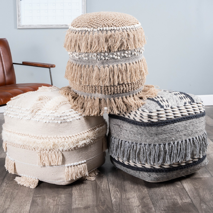 Boho Bullet Tassel Pouf Ottoman