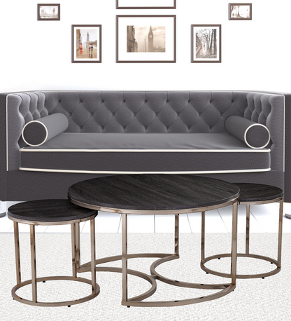 32" Champagne And Charcoal Manufactured Wood And Metal With Iron Round Coffee Table