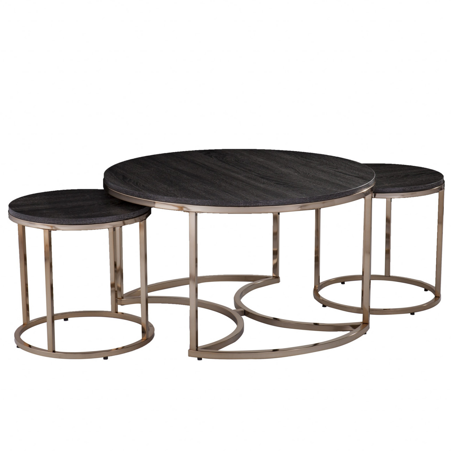 32" Champagne And Charcoal Manufactured Wood And Metal With Iron Round Coffee Table