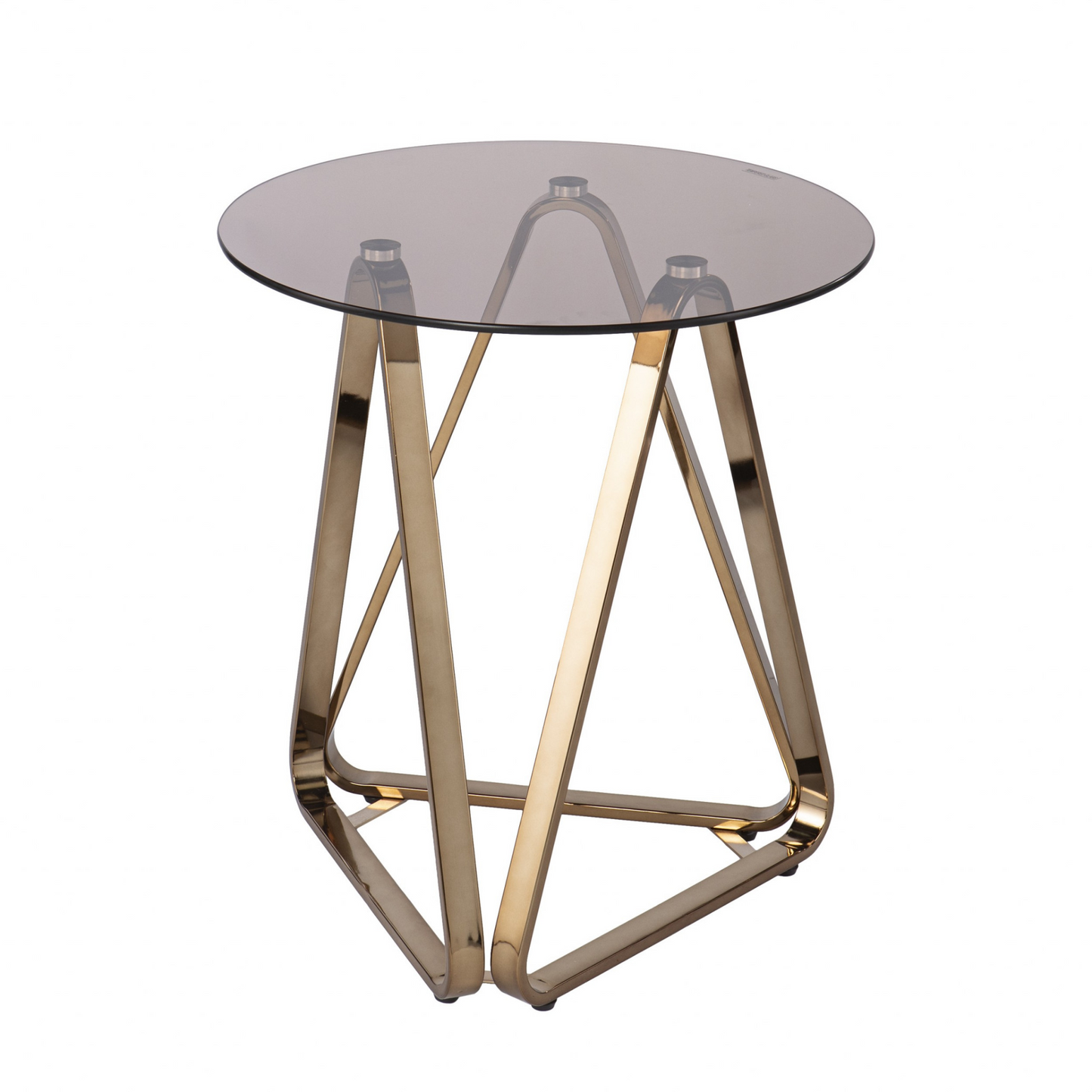 24" Champagne Glass And Iron Round End Table