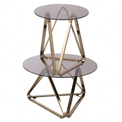 24" Champagne Glass And Iron Round End Table