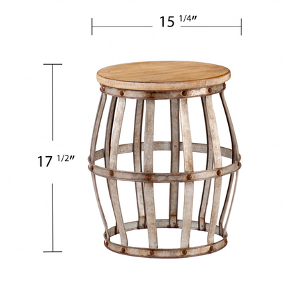 18" Silver And Natural Manufactured Wood Round End Table