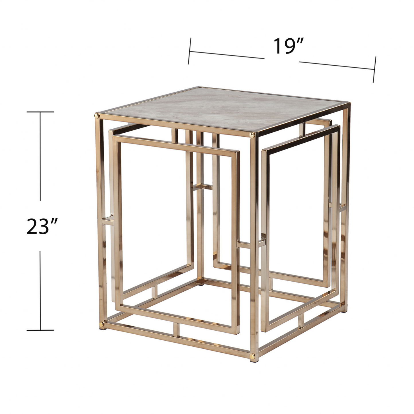 23" Champagne Glass And Iron Square End Table