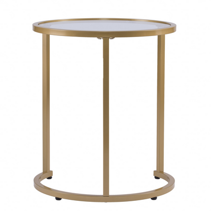 Set Of Two 23" Gold Glass And Steel Round Nested Tables