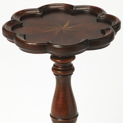 20" Dark Brown And Cherry Wood Floral Top End Table