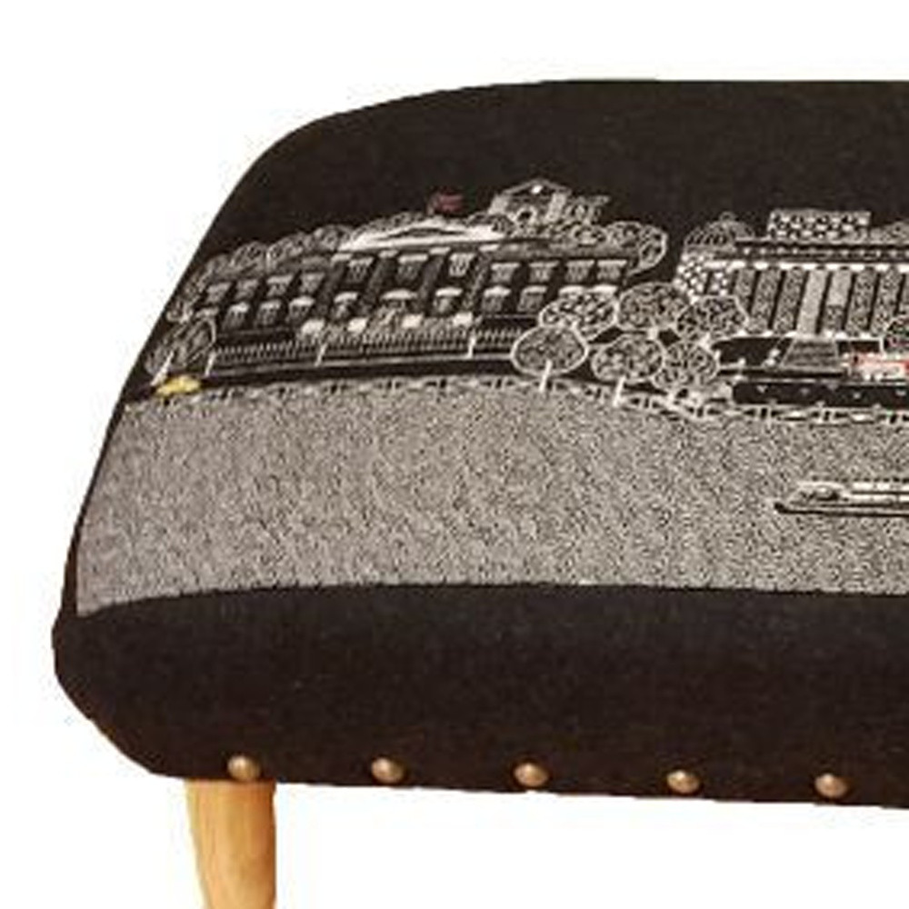 38" Black Washington DC Nighttime Skyline Embroidered Ottoman