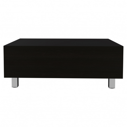 32" Black Manufactured Wood Rectangular Lift Top Coffee Table With Drawer And Shelf