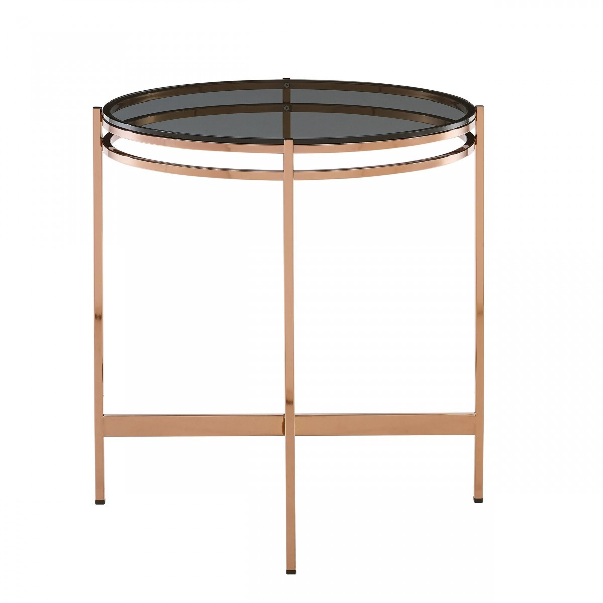 22" Rosegold And Smoke Glass Geo Round End Table