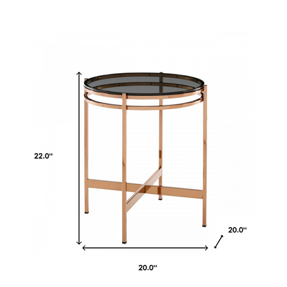 22" Rosegold And Smoke Glass Geo Round End Table