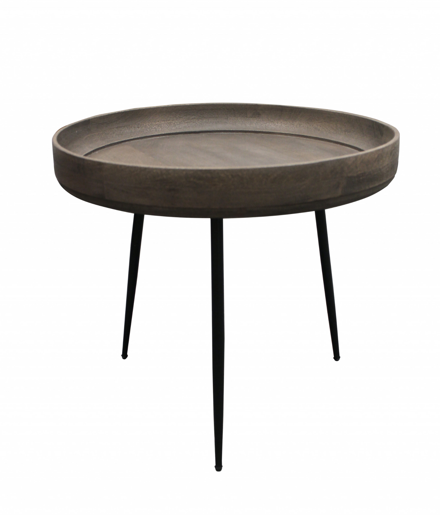 18" Black And Gray Solid Wood And Iron Round End Table