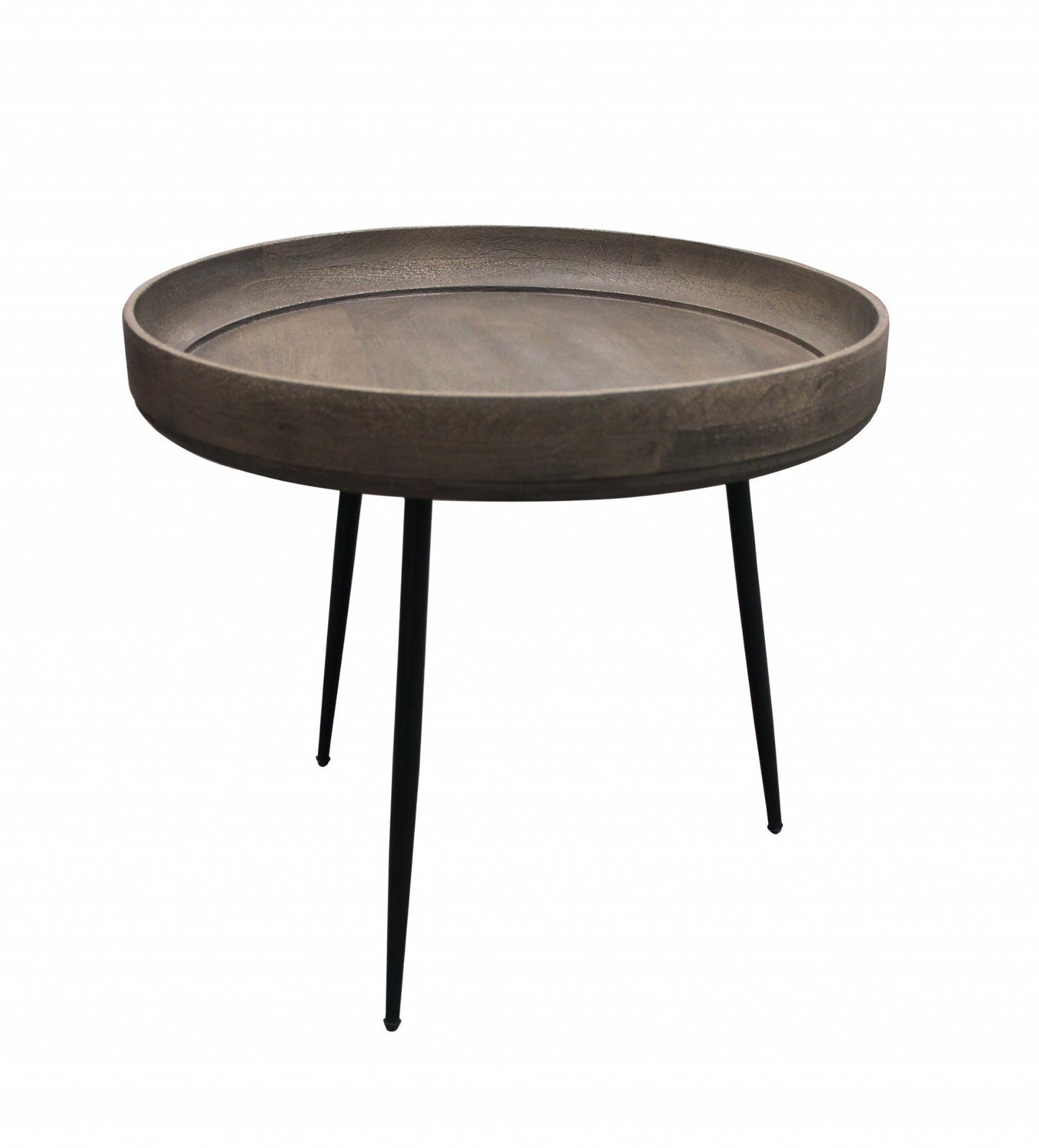 18" Black And Gray Solid Wood And Iron Round End Table