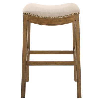 Bar Height Saddle Style Counter Stool With Cream Fabric And Nail Head Trim