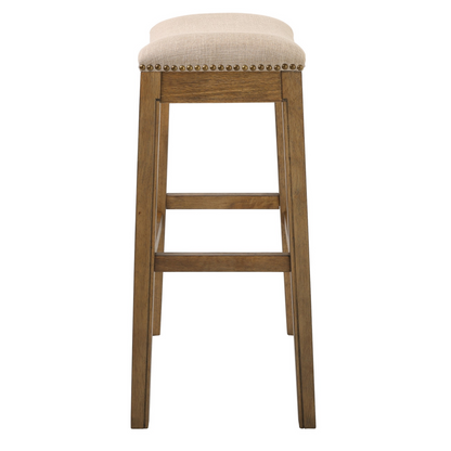 Bar Height Saddle Style Counter Stool With Cream Fabric And Nail Head Trim