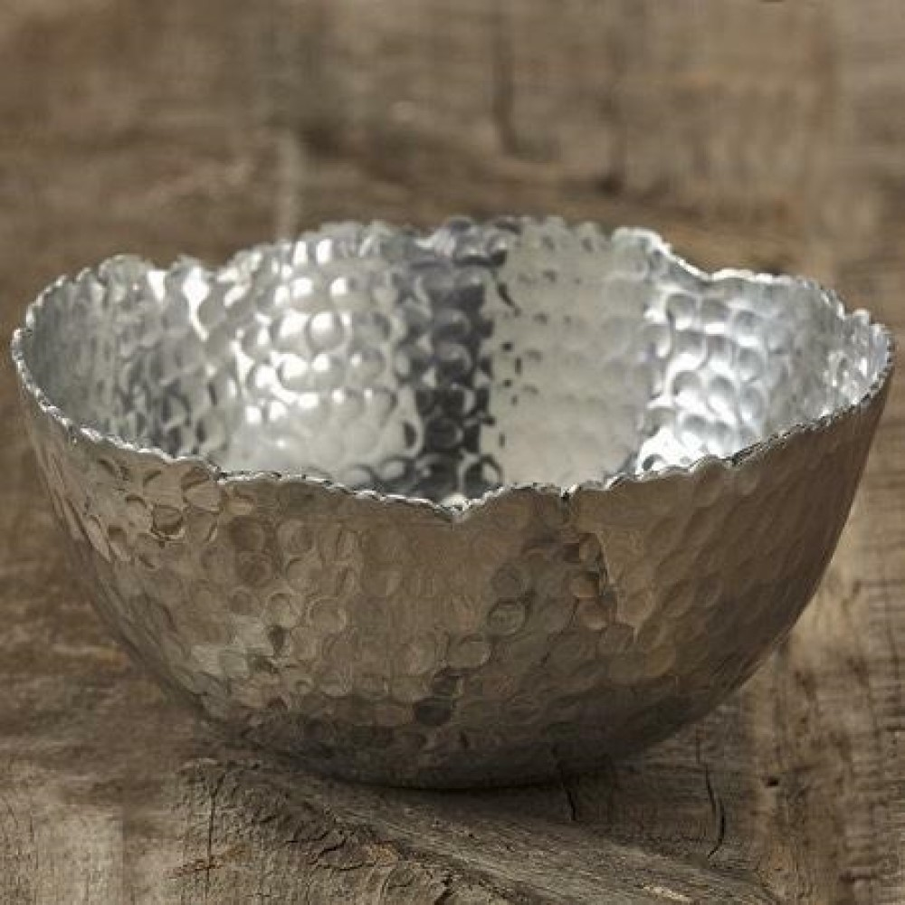 Silver Steel Modern Hammered Cut Bowl