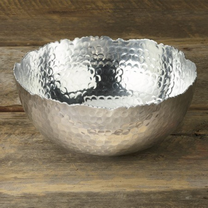 Silver Steel Modern Hammered Cut Bowl