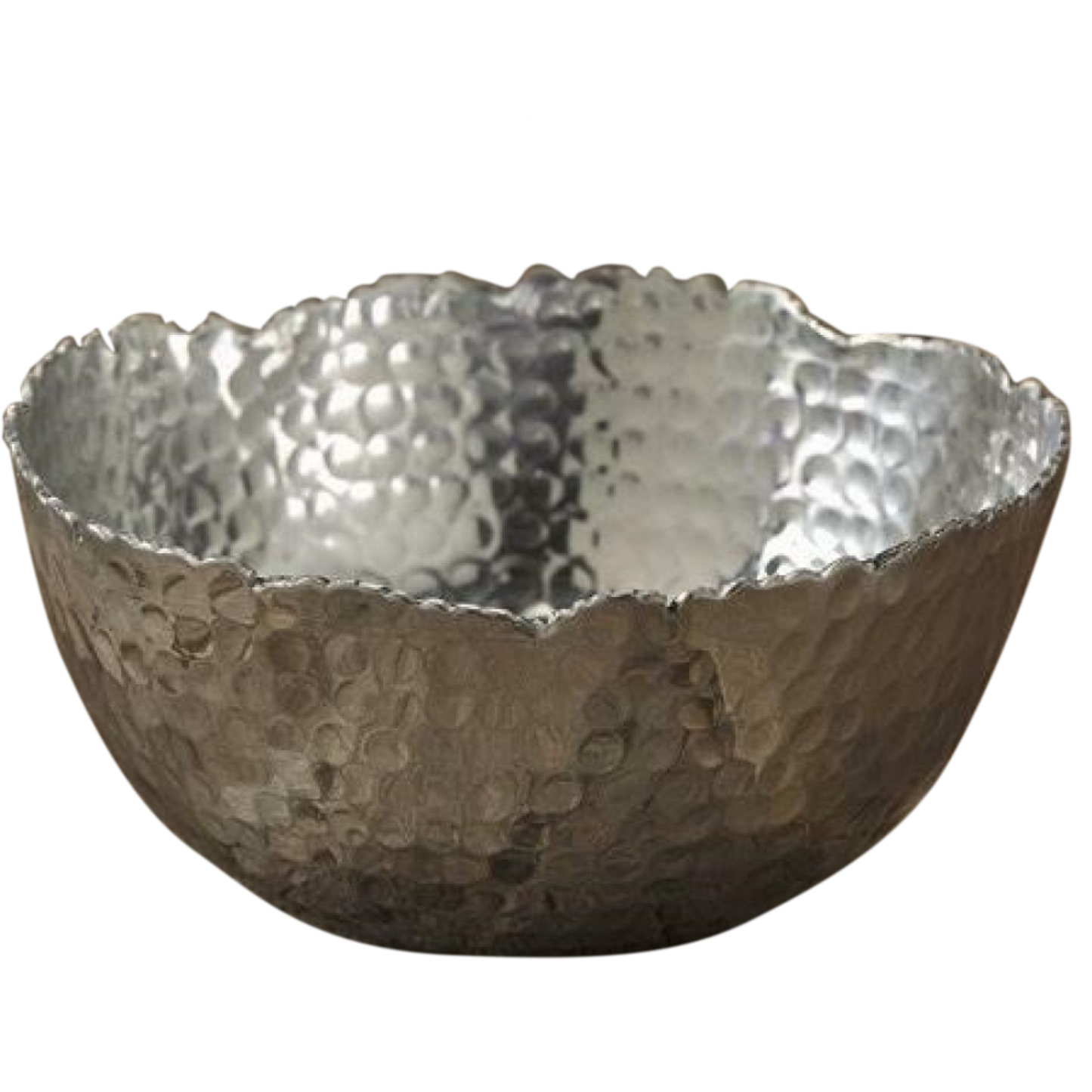 Silver Steel Modern Hammered Cut Bowl