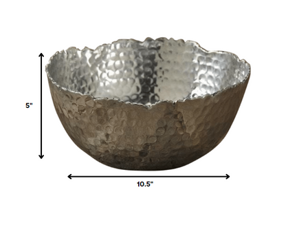 Silver Steel Modern Hammered Cut Bowl