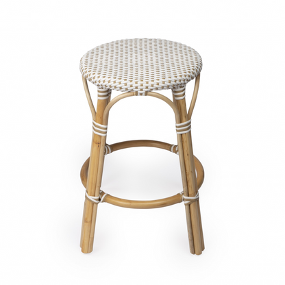 Beige And White Rattan Counter Stool