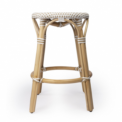 Beige And White Rattan Counter Stool