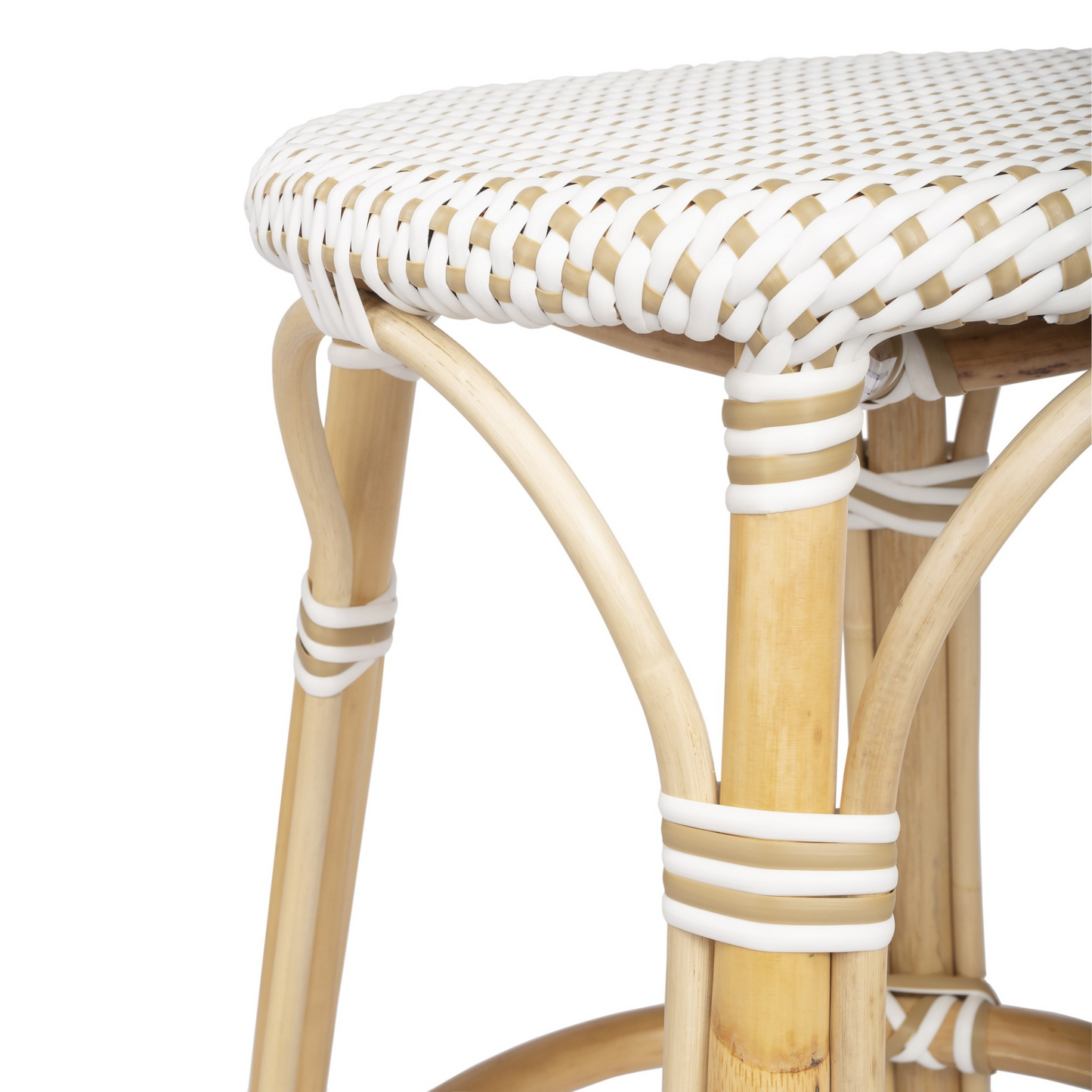 Beige And White Rattan Counter Stool