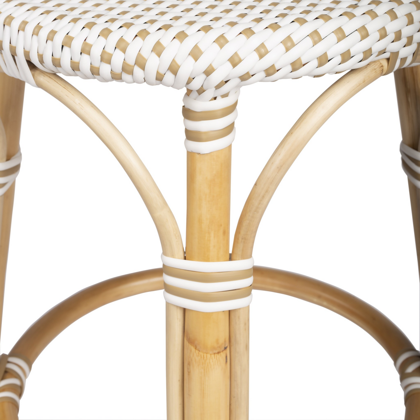 Beige And White Rattan Counter Stool