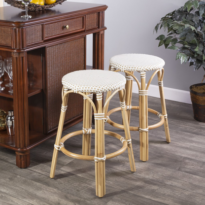 Beige And White Rattan Counter Stool