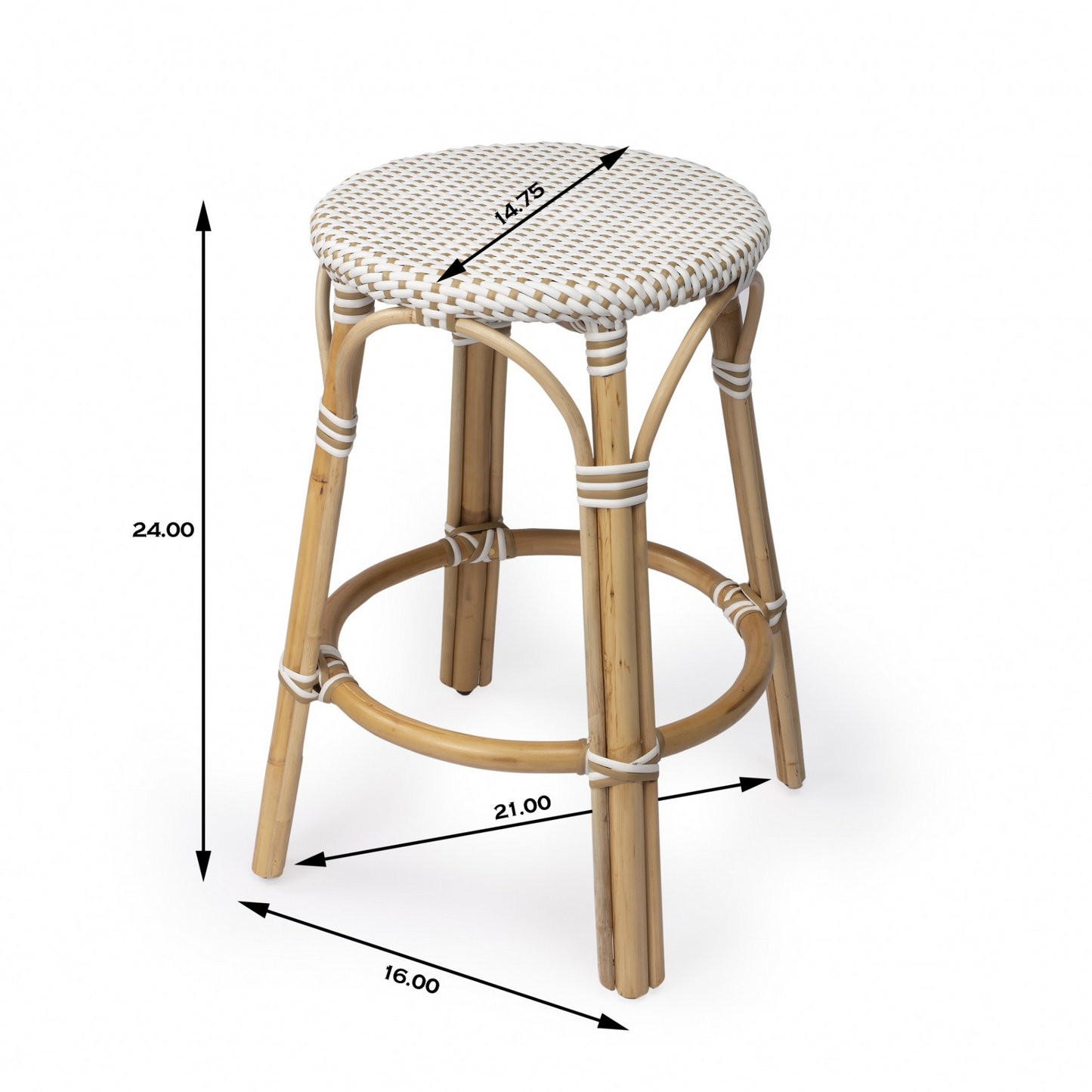 Beige And White Rattan Counter Stool